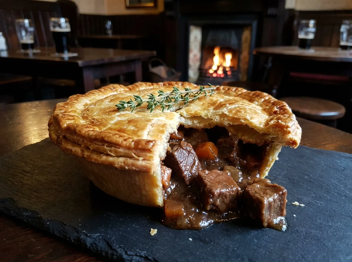 Homemade steak and Guinness pie